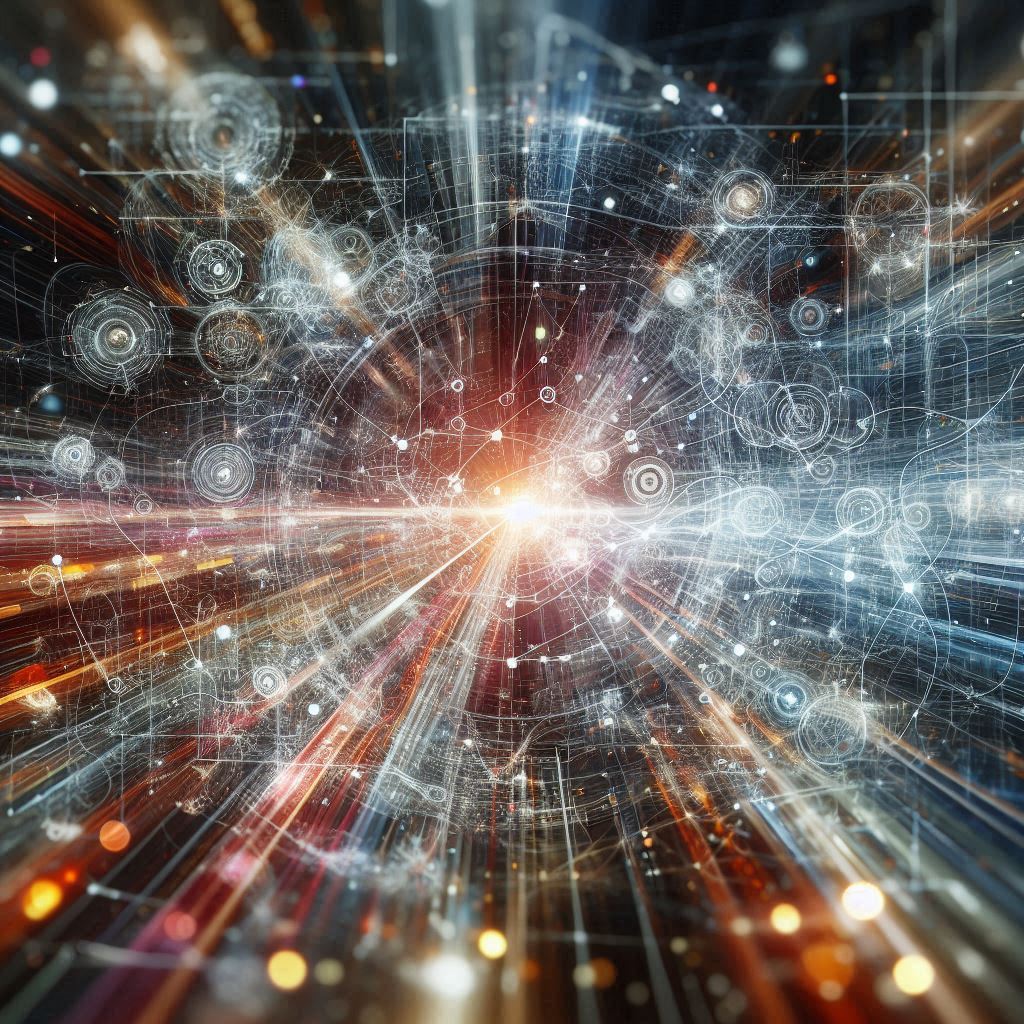 Abstract image representing time passing or data flow becoming complex and overwhelming. Think of visuals like blurred light trails, overlapping data streams, or a complex network diagram that looks slightly tangled or overwhelming. The goal is to visually represent the feeling of the "ever-evolving landscape" and "velocity of change" described in the introduction and Section 2 marketing environment